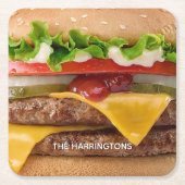 Aangepaste naam cheeseburger kartonnen onderzetters (Voorkant)