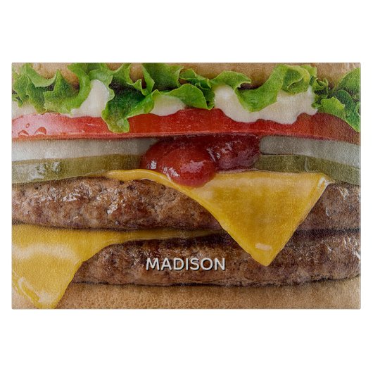 Aangepaste naam cheeseburger snijplank (Voorkant)