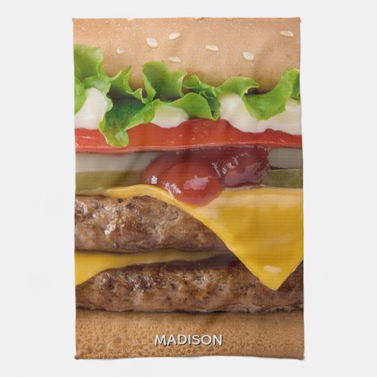 Aangepaste naam cheeseburger theedoek (Verticaal)