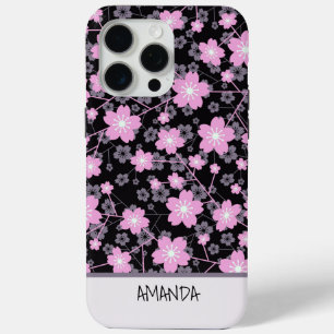 Aangepaste naam Cherry Blossom roze bloemmotief iPhone 15 Pro Max Hoesje