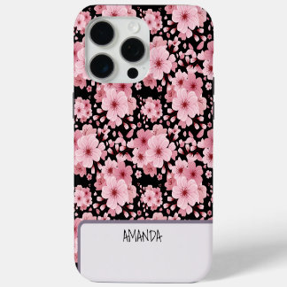 Aangepaste naam Cherry Blossom roze bloemmotief iPhone 15 Pro Max Case