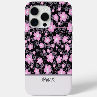 Aangepaste naam Cherry Blossom roze bloemmotief iPhone 15 Pro Max Case