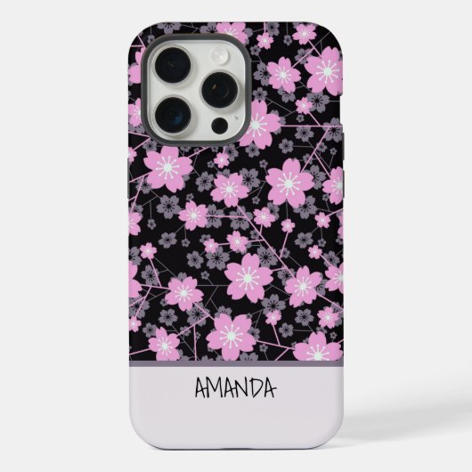 Aangepaste naam Cherry Blossom roze bloemmotief iPhone Hoesje (Achterkant)
