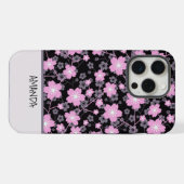 Aangepaste naam Cherry Blossom roze bloemmotief iPhone Hoesje (Achterkant horizontaal)