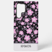 Aangepaste naam Cherry Blossom roze bloemmotief Samsung Galaxy Hoesje (Achterkant)