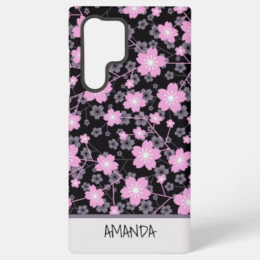 Aangepaste naam Cherry Blossom roze bloemmotief Samsung Galaxy Hoesje (Achterkant)