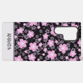 Aangepaste naam Cherry Blossom roze bloemmotief Samsung Galaxy Hoesje (Achterkant horizontaal)