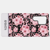 Aangepaste naam Cherry Blossom roze bloemmotief Samsung Galaxy Hoesje (Achterkant horizontaal)