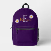 Aangepaste naam Cherry Lak paarse met Daisy Bedrukte Rugzak (Voorkant)