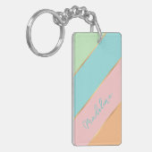 Aangepaste naam Chic Aqua Blauw Groen Roze Streep Sleutelhanger (Voorkant Links)