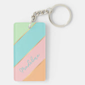 Aangepaste naam Chic Aqua Blauw Groen Roze Streep Sleutelhanger (achterkant)