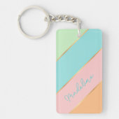 Aangepaste naam Chic Aqua Blauw Groen Roze Streep Sleutelhanger (Voorkant)