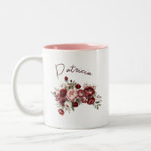 Aangepaste naam Chic Bourgogne bloemen Tweekleurige Koffiemok (Links)