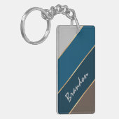 Aangepaste Naam Chic Donkerbruin Blauwgroen Blauw  Sleutelhanger (Voorkant Links)