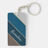 Aangepaste Naam Chic Donkerbruin Blauwgroen Blauw  Sleutelhanger (achterkant)