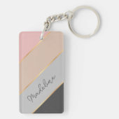 Aangepaste naam Chic Gray Soft Coral Blush Pink Li Sleutelhanger (achterkant)
