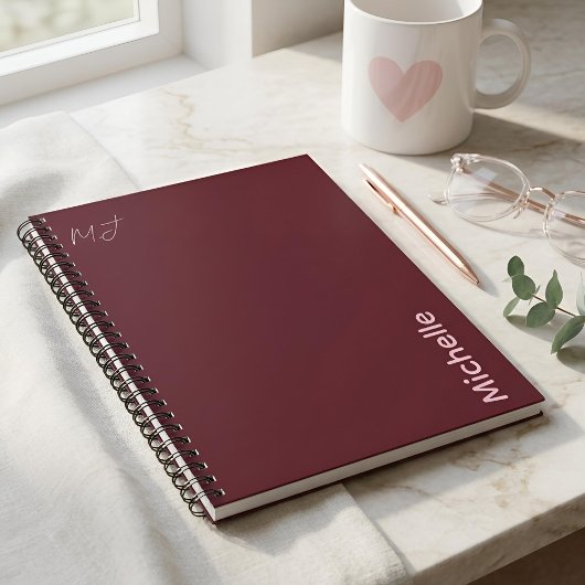 Aangepaste Naam Chic Minimalistische Bourgondiër & Notitieboek