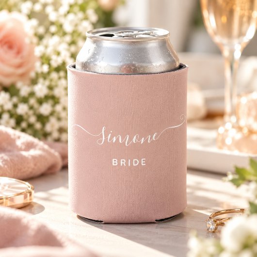 Aangepaste naam Chic Script Trouwbruid Blush Roze Blikjeskoeler