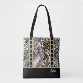 Aangepaste naam Chic Stijlvol Bruin Zwart Wit Luip Tote Bag