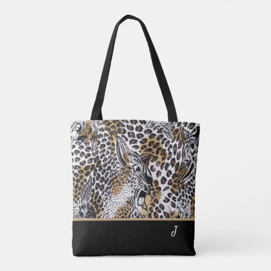 Aangepaste naam Chic Stijlvol Bruin Zwart Wit Luip Tote Bag (Achterkant)