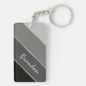 Aangepaste Naam Chic Zwart Donker Medium Grijs Str Sleutelhanger (achterkant)