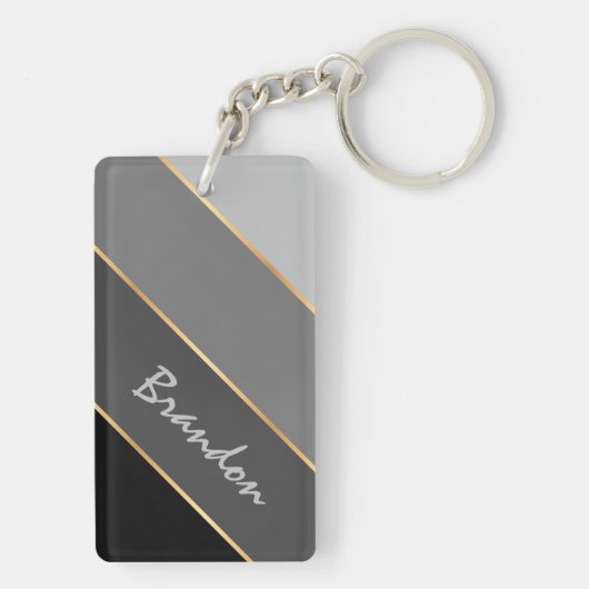 Aangepaste Naam Chic Zwart Donker Medium Grijs Str Sleutelhanger (achterkant)