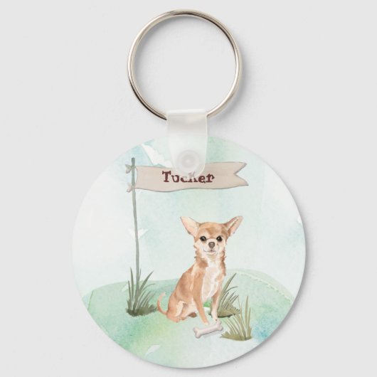 Aangepaste naam Chihuahua Pet Dog Sleutelhanger (Voorkant)