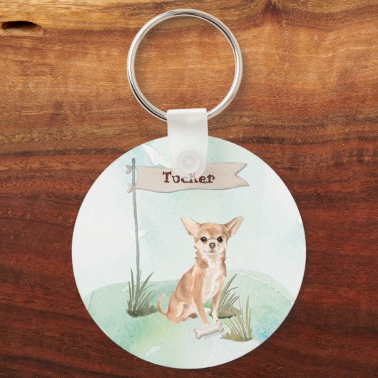 Aangepaste naam Chihuahua Pet Dog Sleutelhanger (Voorkant)