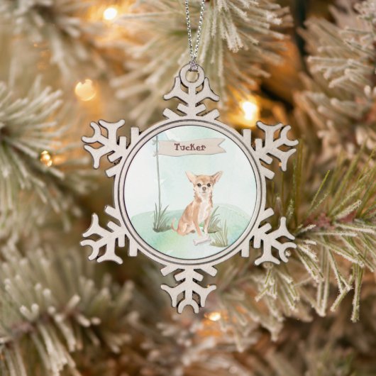 Aangepaste naam Chihuahua Pet Dog Tin Sneeuwvlok Ornament (Boom)