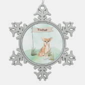 Aangepaste naam Chihuahua Pet Dog Tin Sneeuwvlok Ornament (Voorkant)