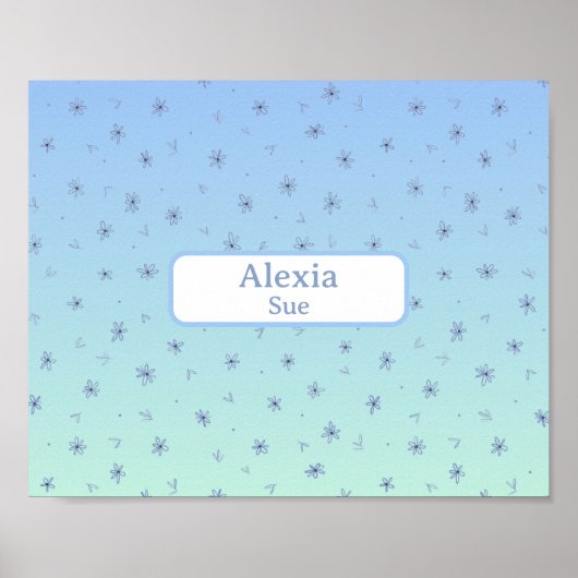 Aangepaste naam Childs Room Decor Blues Bloemen Poster (Voorkant)