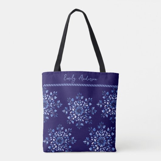 Aangepaste naam Chinoiserie Snowflake Tote Bag (Achterkant)