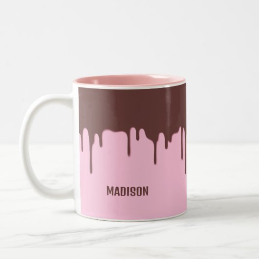 Aangepaste naam Chocolade Drip Tweekleurige Koffiemok (Links)