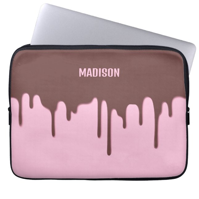 Aangepaste naam chocoladedrip laptop sleeve (Voorkant)