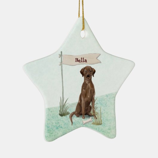 Aangepaste naam Chocolate Lab Pet Dog Keramisch Ornament (Rechts)