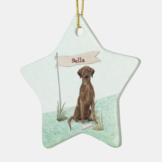 Aangepaste naam Chocolate Lab Pet Dog Keramisch Ornament (Links)