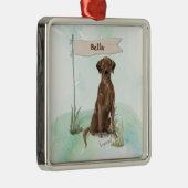 Aangepaste naam Chocolate Lab Pet Dog Metalen Ornament (Rechts)