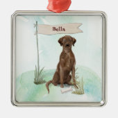 Aangepaste naam Chocolate Lab Pet Dog Metalen Ornament (Voorkant)