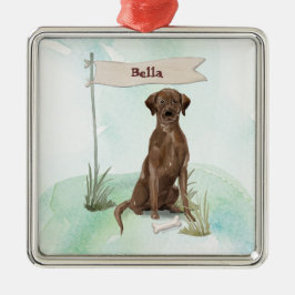 Aangepaste naam Chocolate Lab Pet Dog Metalen Ornament