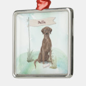 Aangepaste naam Chocolate Lab Pet Dog Metalen Ornament (Links)