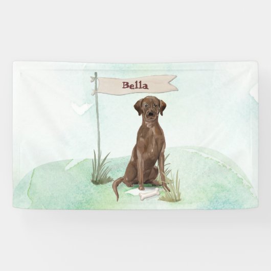Aangepaste naam Chocolate Lab Pet Dog Spandoek (Horizontaal)