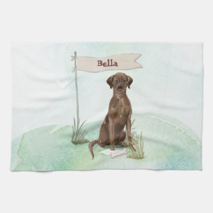Aangepaste naam Chocolate Lab Pet Dog Theedoek