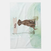 Aangepaste naam Chocolate Lab Pet Dog Theedoek (Verticaal)