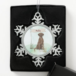 Aangepaste naam Chocolate Lab Pet Dog Tin Sneeuwvlok Ornament