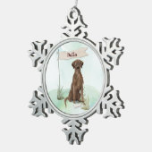 Aangepaste naam Chocolate Lab Pet Dog Tin Sneeuwvlok Ornament (Rechts)