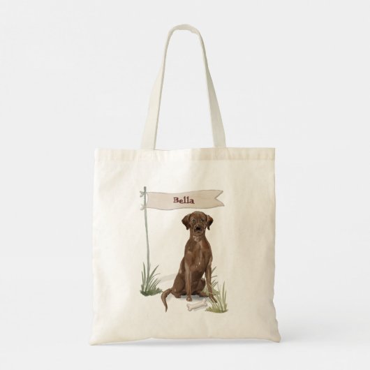 Aangepaste naam Chocolate Lab Pet Dog Tote Bag (Achterkant)