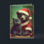 Aangepaste Naam Christmas Santa Beer en Kitten Feestdagen Kaart<br><div class="desc">Dit is mijn ontwerp van een zwart beer met een kerstmanpak en een kerstmanmuts met een schattig zwart katje. Het ontwerp is geïnspireerd op de klassieke Victoriaans antiek kerstkaarten van de Kerstman. Deze kaart kan volledig gepersonaliseerd worden. Ik heb een vakantiebericht geschreven en een tekstvak toegevoegd voor je familienaam. Als...</div>