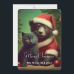 Aangepaste Naam Christmas Santa Beer en Kitten Feestdagenkaart<br><div class="desc">Als u op zoek bent naar een klassieke kerstkaart met een moderne twist, kan dit ontwerp perfect voor u zijn. Dit is mijn ontwerp van een zwart beer met een kerstmanpak en een kerstmanmuts met een schattig zwart katje. Op de achtergrond staat de traditionele kerstboom. Er zijn ook een paar...</div>