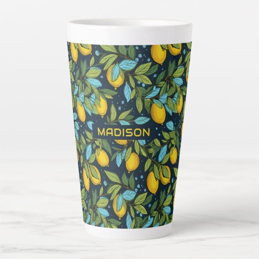 Aangepaste naam Citroenpatroon Latte Mok (Voorkant)