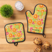 Aangepaste naam Citrus Patroon Ovenwant & Pannenlap Set (Top down)